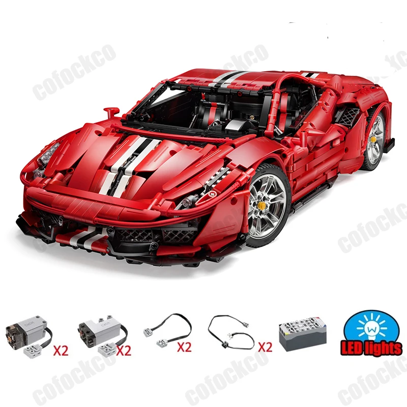 C61042 технический 488 итальянский Супер гоночный автомобиль с дистанционным управлением, спортивные строительные блоки, мощность двигателя, рождественский подарок