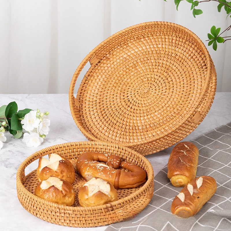 Плетеная вручную корзина для хранения из ротанга изысканный лоток тарелка