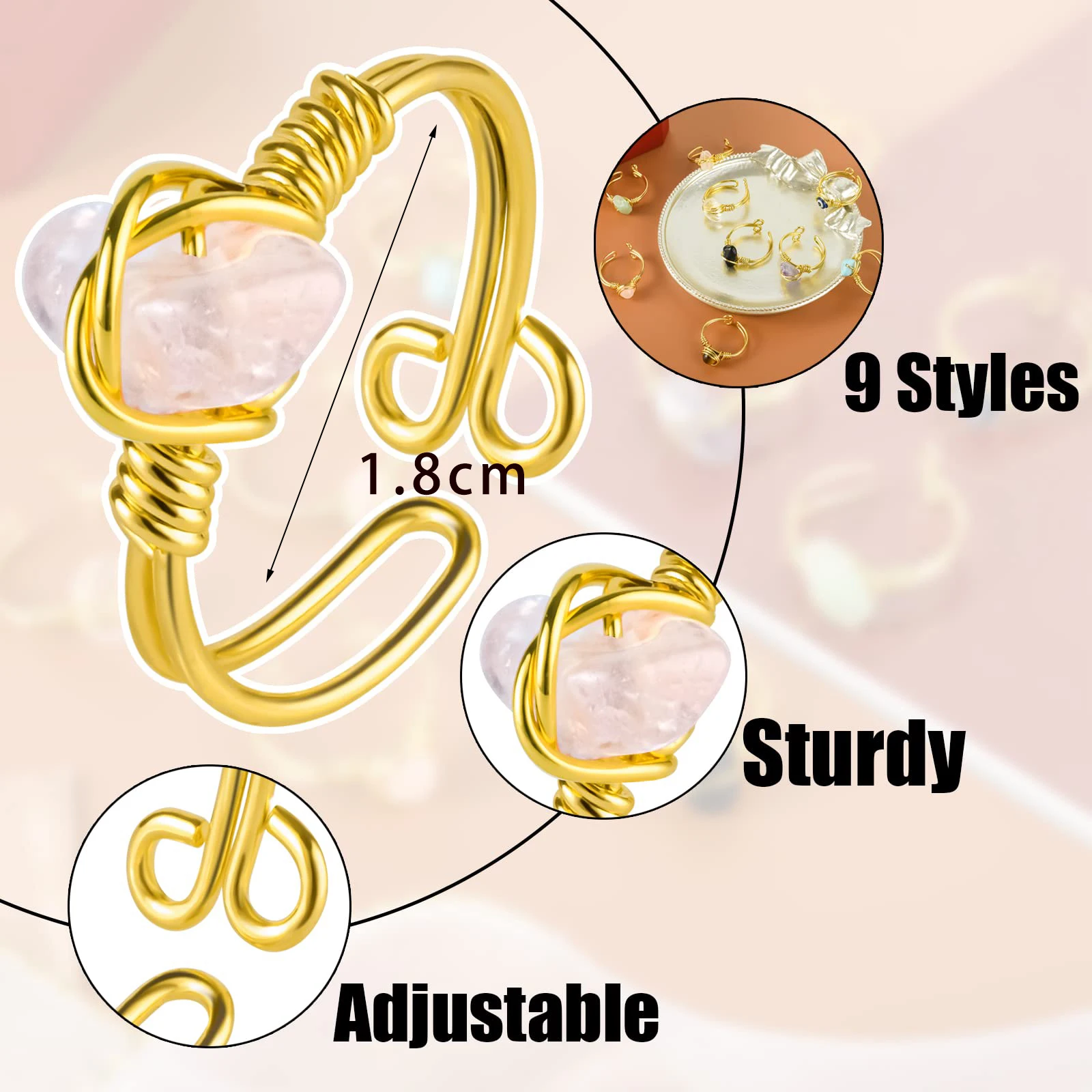 Лечебное кольцо с кристаллами регулируемые кольца золотистой проволокой