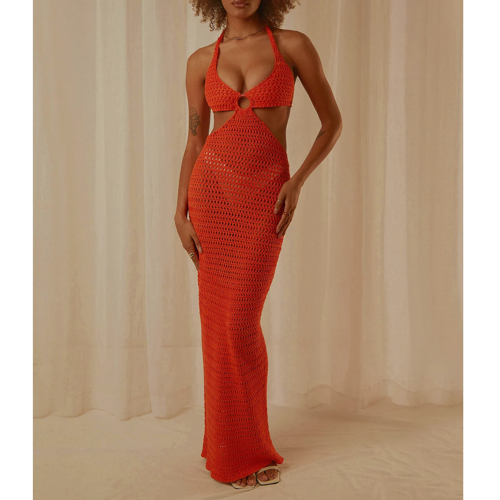 

Элегантное летнее женское длинное вечернее платье, однотонное Полосатое Бандажное платье с вырезом лодочкой и открытой спиной, пляжная оде...