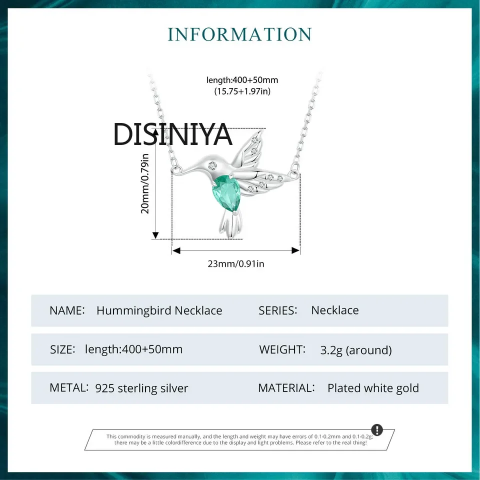 Ожерелье-колибри из стерлингового серебра 925 пробы с покрытием белого золота