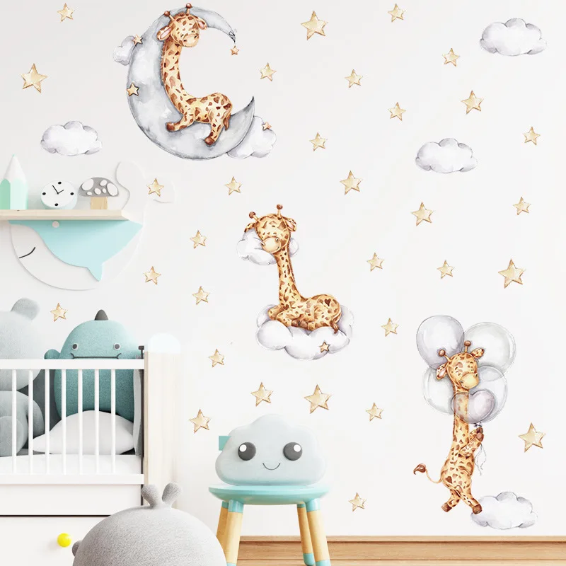 

Catone giraffe goodnight cloud Moon cloud children bedroom home DIY wall decoration waterproof PVC wall stickers room decoration