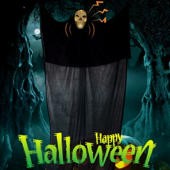 Halloween Hanging Ghost Decoration With Voice Luminous Horror Ghost Mask Gauze For Party Outdoor Indoor Haunted House Yard Decor 1