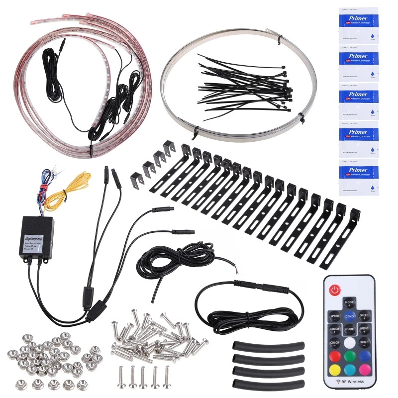 

4Pcs RGB Car Hub Lamp Kit Waterproof LED Strip Light APP Remote Control Car Wheel Ring Neon Light Strip Universal