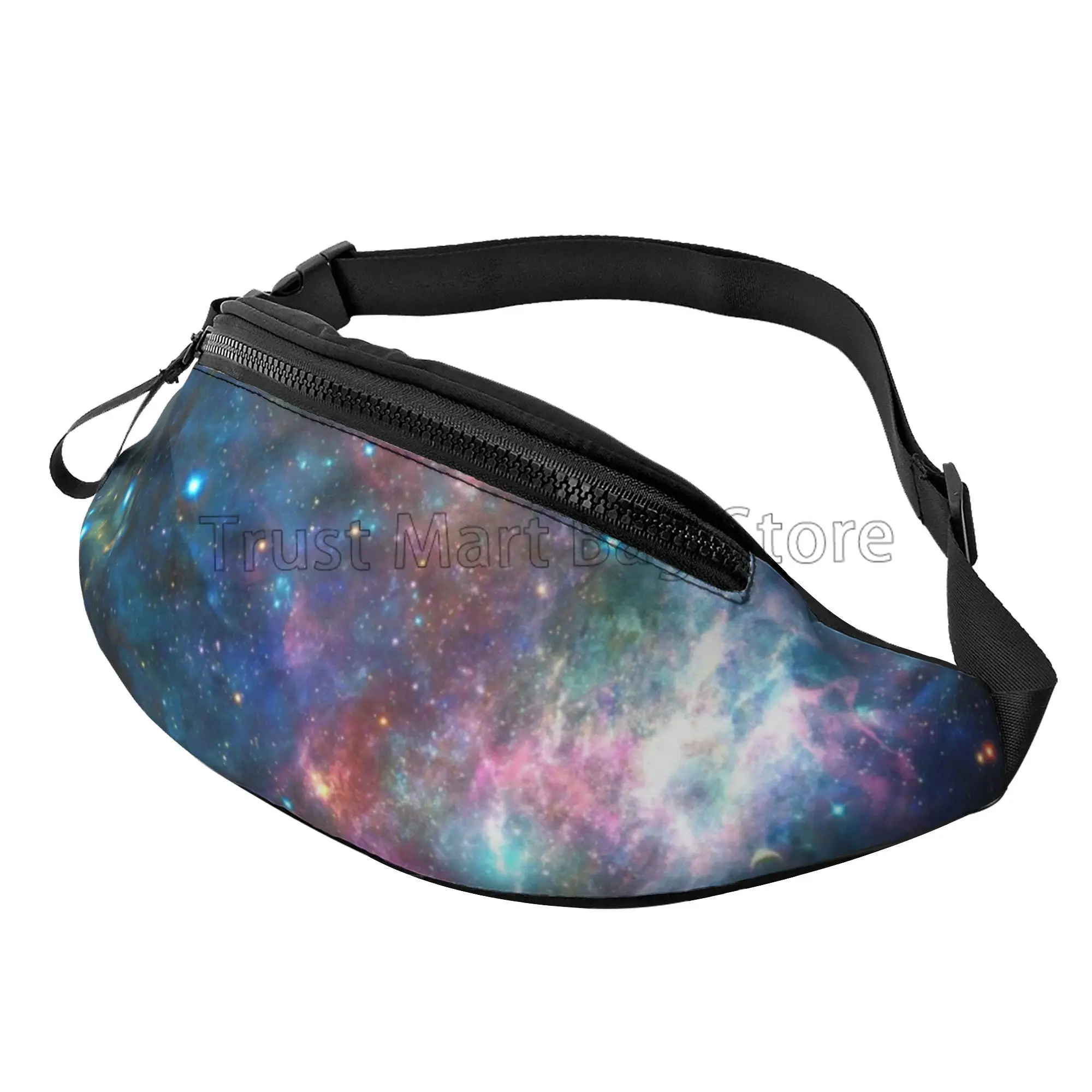 

Blue Pink Galaxy and Nebula Casual Fanny Waist Pack for Men Women Adjustable Belt Waist Bag for Traveling Hiking Cycling Running