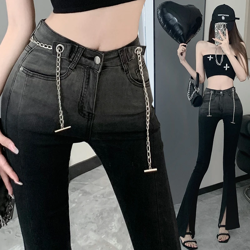 

Gradient Split Chain Jeans Flared Spring Autumn Winter 2022 Korean Fashion Women'S Cargo Baggy Pants Harajuku Female Clothing
