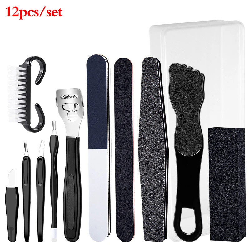 

12PCS Professional Pedicure Tool Kit Callus Remover For Feet Scraper Nail Tool