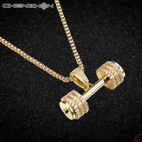 chenzhon dumbbell style pendants aaa iced out zirconia bling bling fashion hip hop rock jewelry silver color party gift