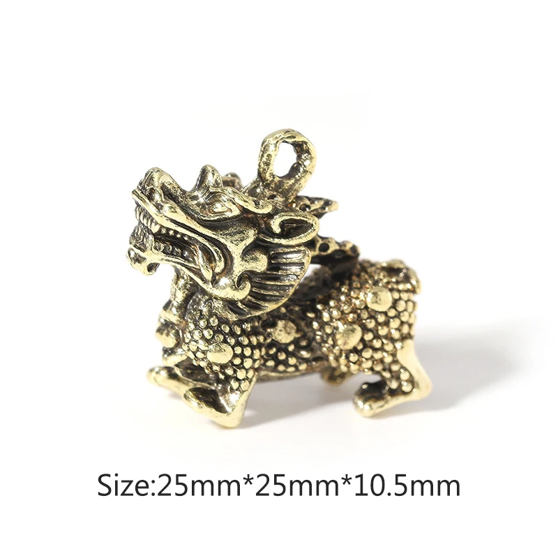 Retro Imitation Brass Chinese Beast Qi Lin FengShui Wealth Key Chain Pendant images - 6