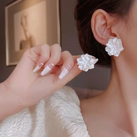 new korean elegant pure white flower stud earrings cute girl exquisite padded ear clip party fashion jewelry accessories gift