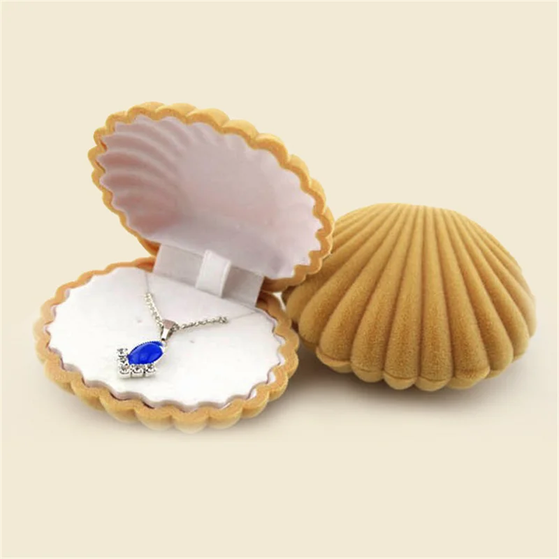 

Бархатная шкатулка для ювелирных изделий в форме ракушки, футляр для обручального кольца, сережек, ожерелья, браслета, Подарочная коробка с ...