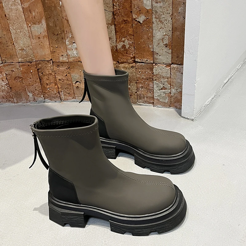 

Женские ботинки челси на молнии, женские дизайнерские Роскошные ботильоны с круглым носком на плоской подошве в стиле "Лолита", осенняя модная ткань, 2022