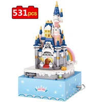 531pcs mini princess castle building blocks rotating eight music box diy building assembly blocks bricks toys for children gifts