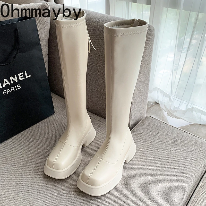 2022 Winter Platform Women Long Boot Back Zipper Ladies Elegant Soft PU Leather Knee-High Boots New Thick Sole Keep Warm Shoes