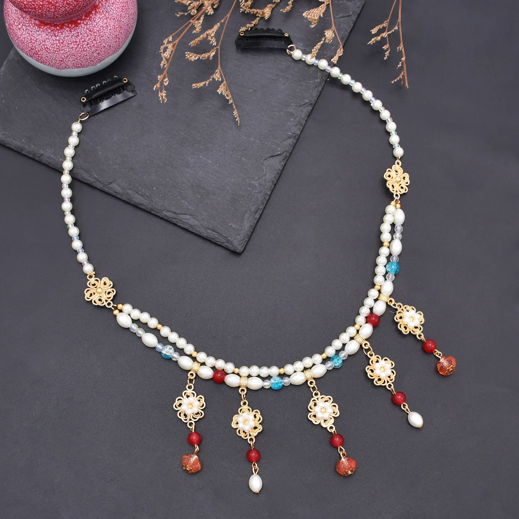 Ожерелье Ханфу мягкий агат многослойные бусины из тыквы династия Тан тонкий