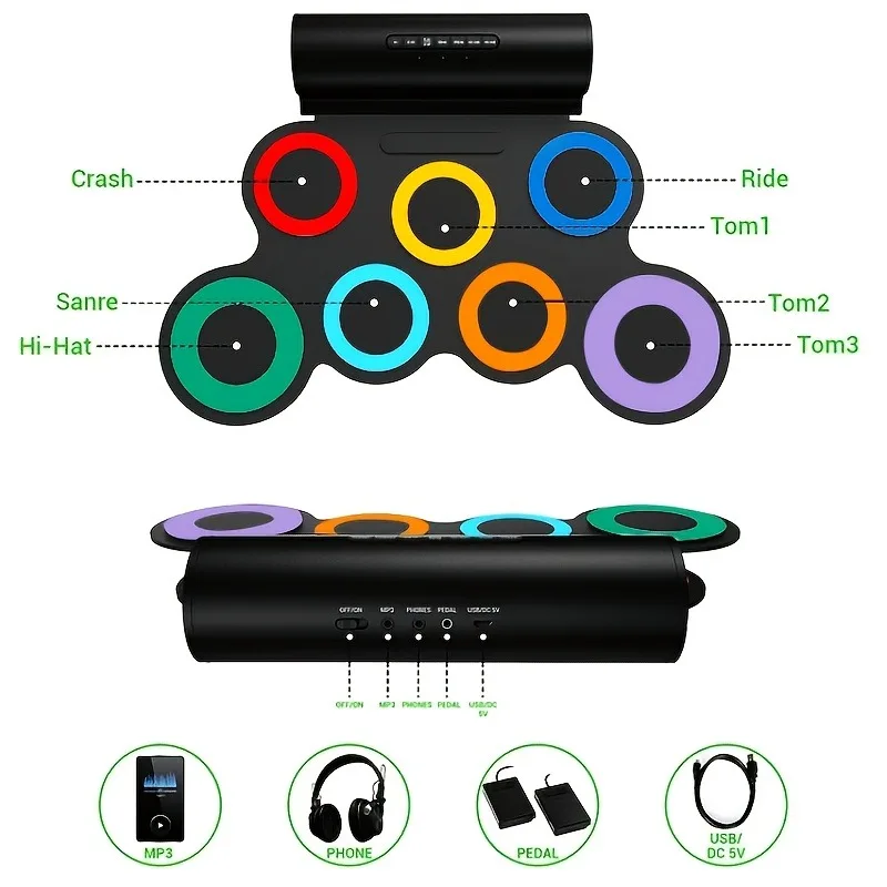 Портативная электронная батарея складной монопод с 7 роликами гнездом для