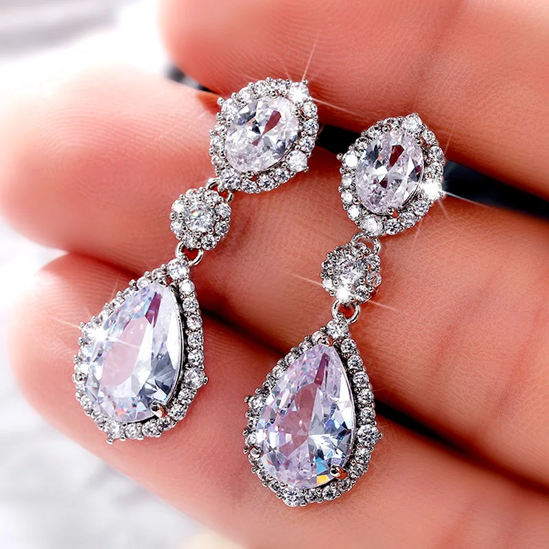 

Modern Women's Dangle Earrings 2021 Trends Full Cubic Zirconia Brilliant Female Party Earrings Fancy Gift Fashion Jewelry