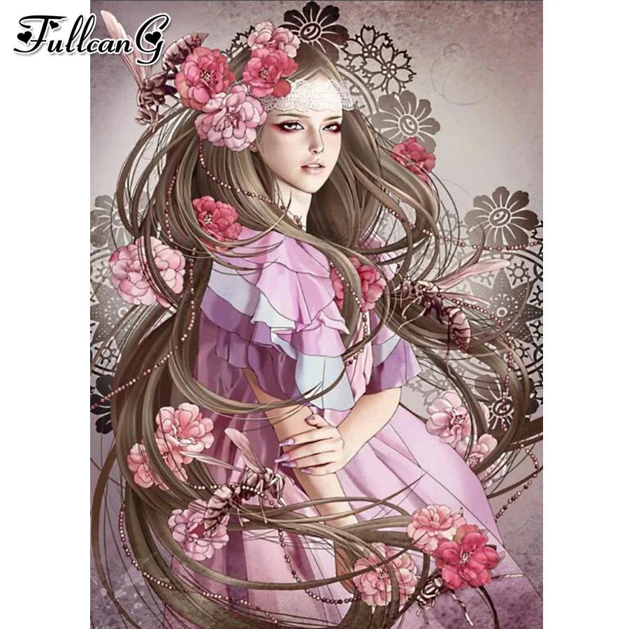 

diamond painting cross stitch cartoon girl 5d diy full drill rhinestone embroidery flowers mosaic picture home decor JX3474
