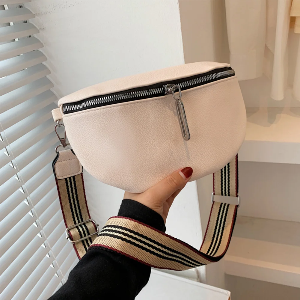 

Female Crossbody Bag PU Leather Traveling Chest Bag Fashion Casual Jacquard Strap Solid Color Waist Bag Waist Pack Ladies