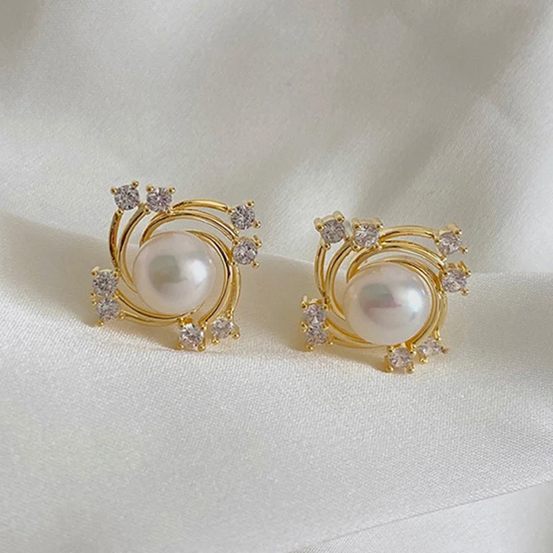 Женские серьги-гвоздики с искусственным жемчугом оранжевые и белые серьги