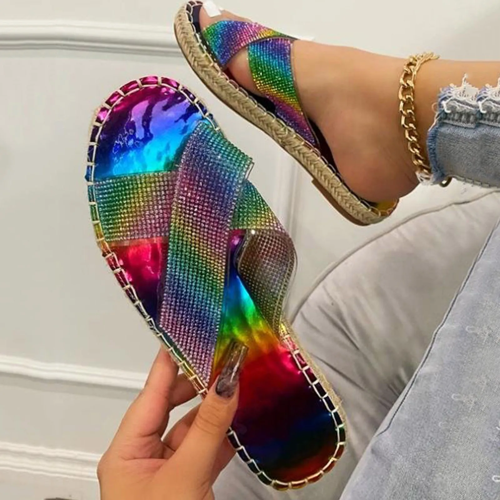 

Woman Shoes Fashion Print Outdoor Slippers Casual Women Sandals Summer Anti-slip Flat Slides Female Indoor Footwear Flip Flops