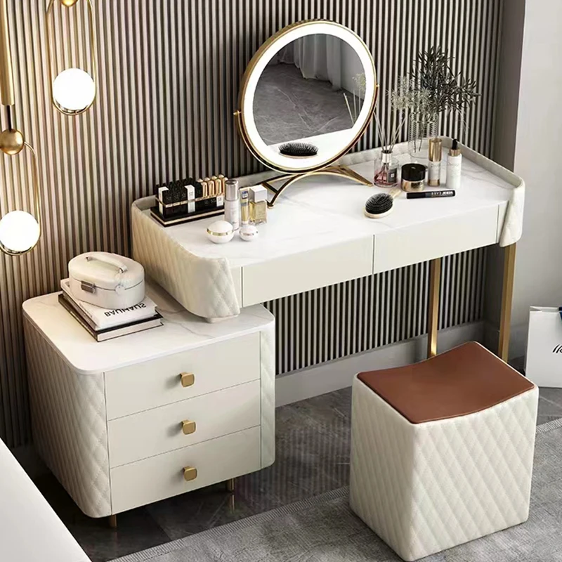 

2022 New Light Luxury Slate Solid Wood Dresser High-end Modern Minimalist Bedroom Smart Makeup Table Storage Cabinet Complete