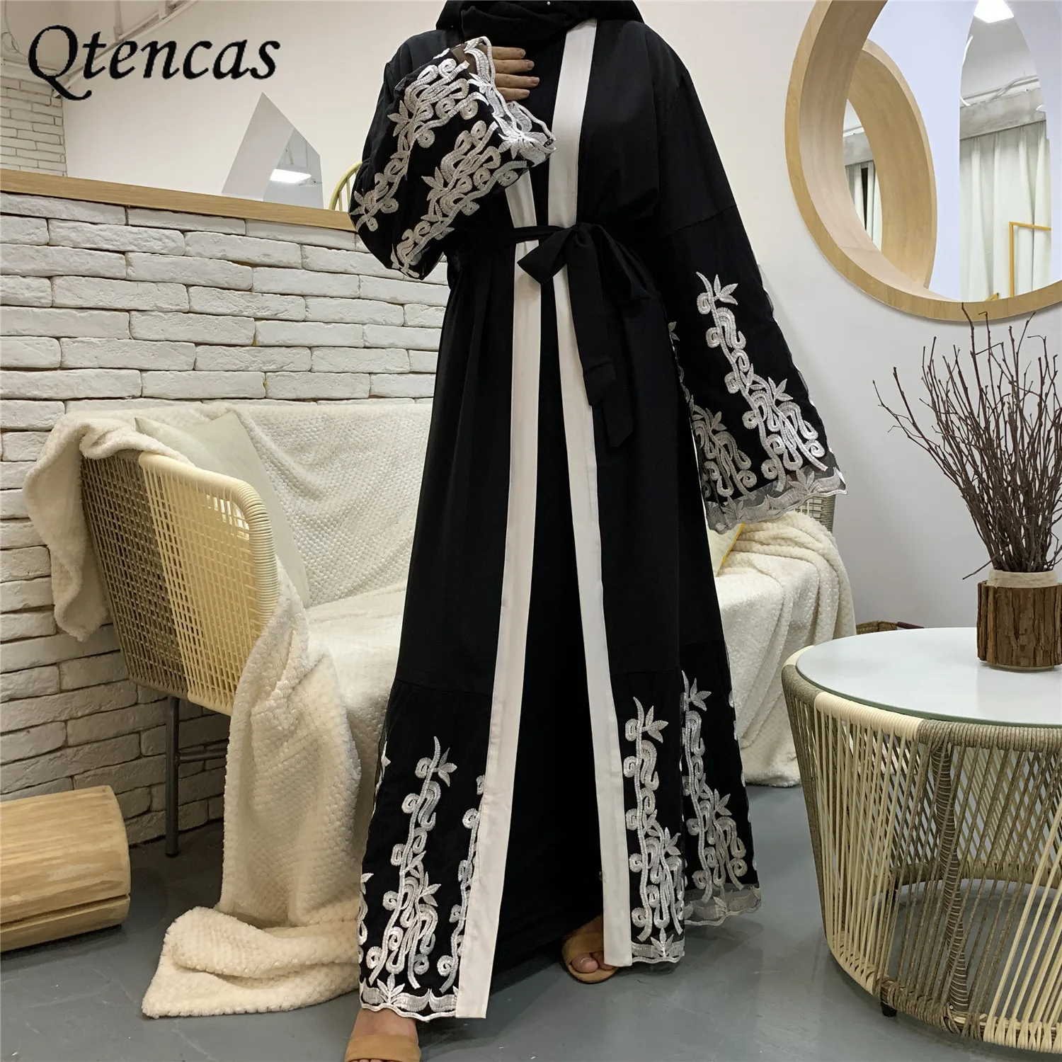 Черный Кафтан, кимоно, открытая Абая, женское платье, мусульманский хиджаб, женская одежда, Caftan Djellaba Jalabiya