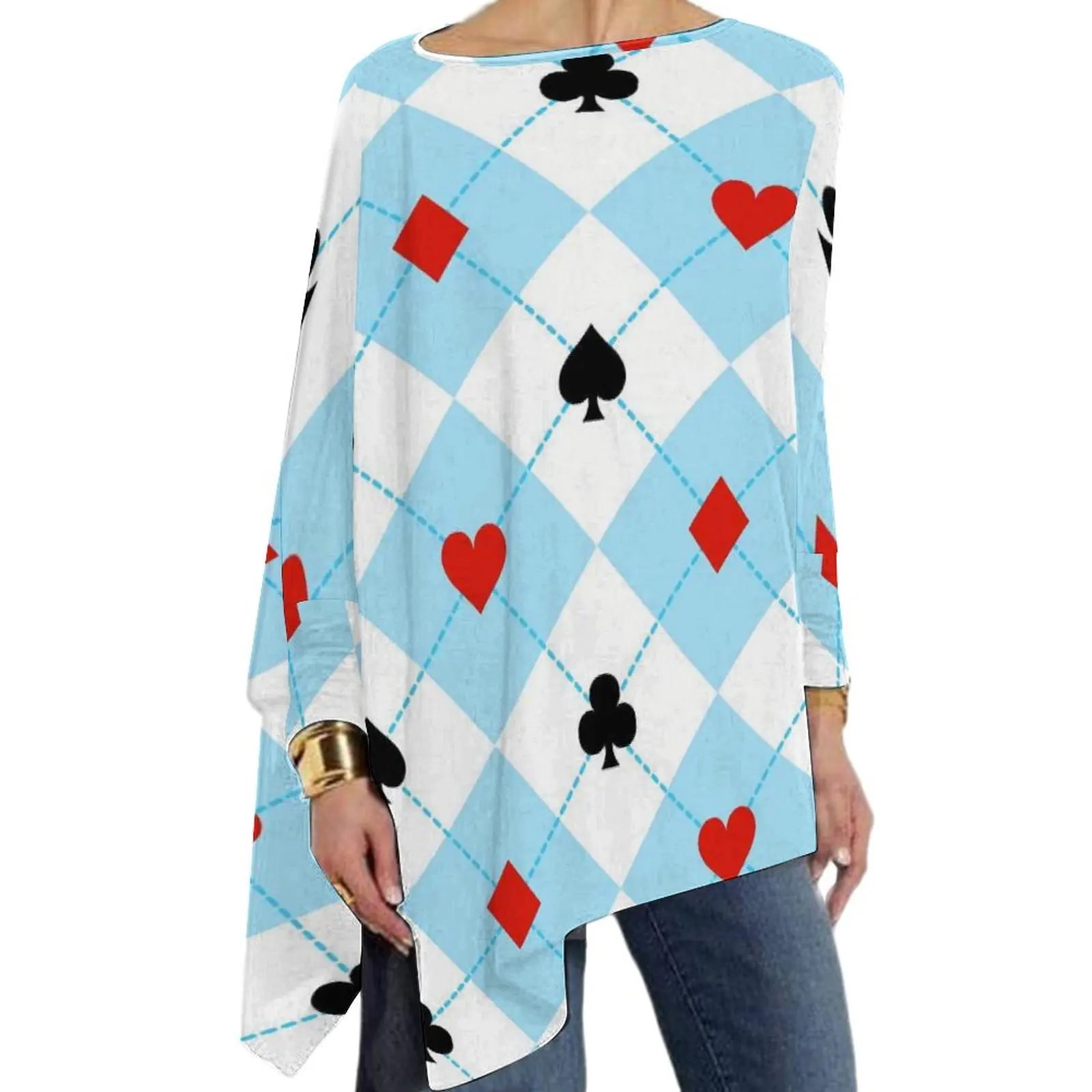 

Женская футболка с длинным рукавом, круглым вырезом и принтом