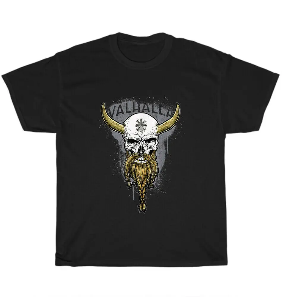 

Valhalla Viking Skull Helm of Awe for Nordic Warriors Norse Mythology T-Shirt Short Sleeve Casual 100% Cotton Men Clothing