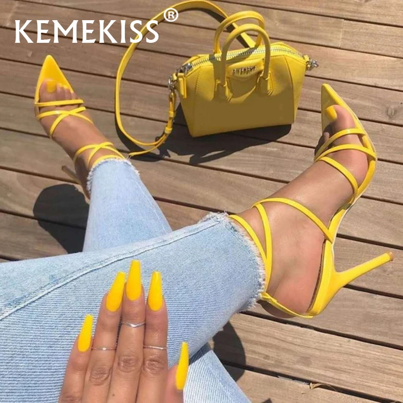 

KemeKiss New Ladies Sandals Pointed Toe Thin Heel Sexy Summer Shoes For Women Party Club Chic Trend Shoes Footwear Size 35-42