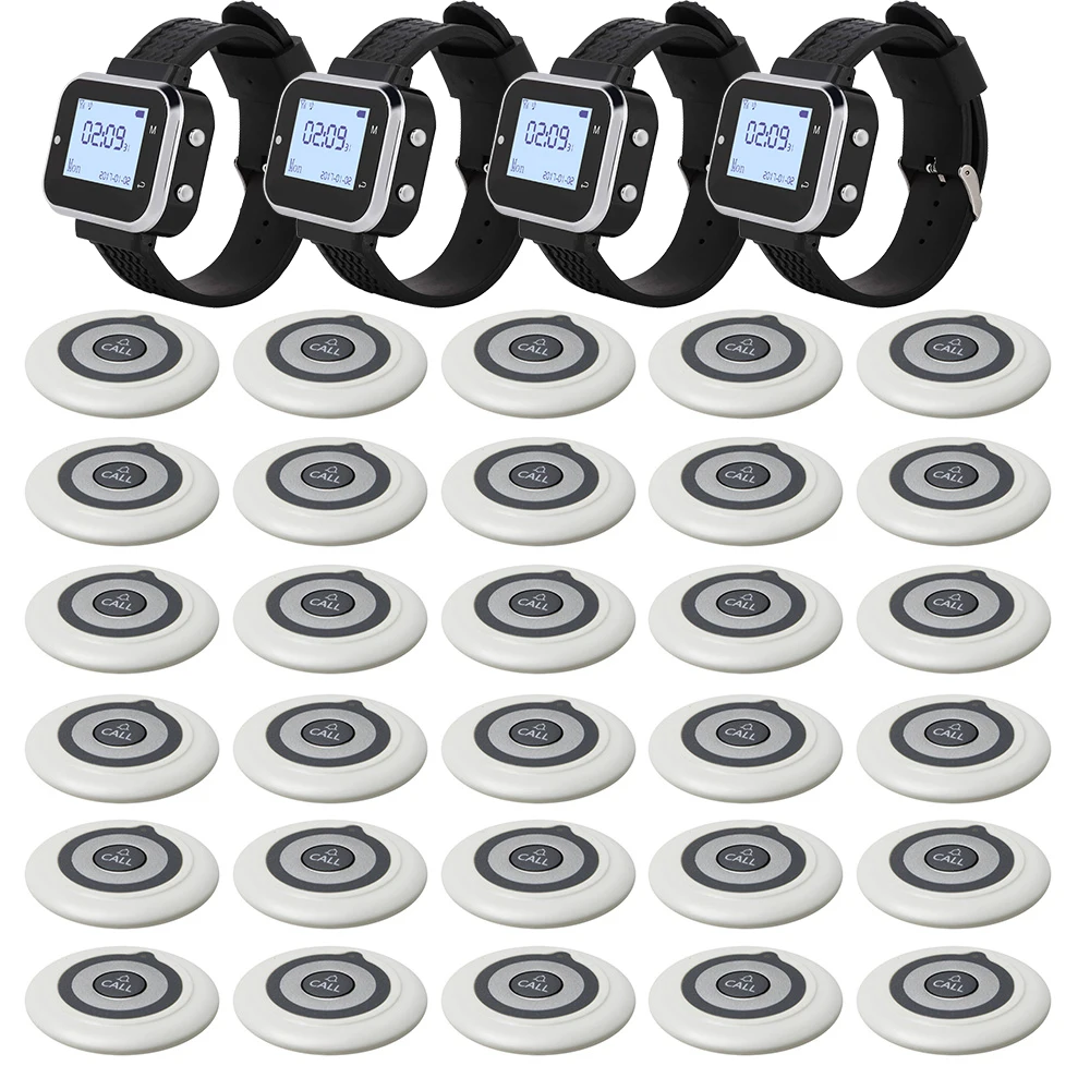 

JINGLE BELLS 30 кнопки вызова 4 Часы-пейджер, приемник, беспроводной сервис, звонки, звонки для гостей ресторана