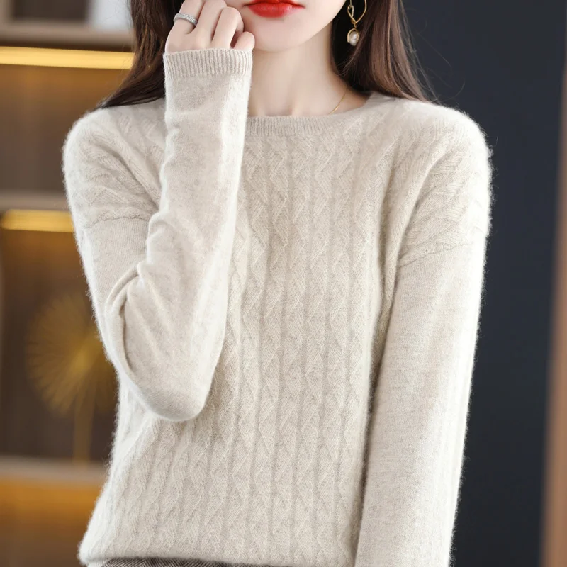 

Женский пуловер с круглым вырезом, с длинным рукавом