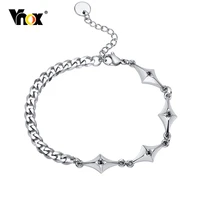 vnox stylish rhombic charms couple bracelets for men women jewelry stainless steel cuban chain love promise keepsake gift