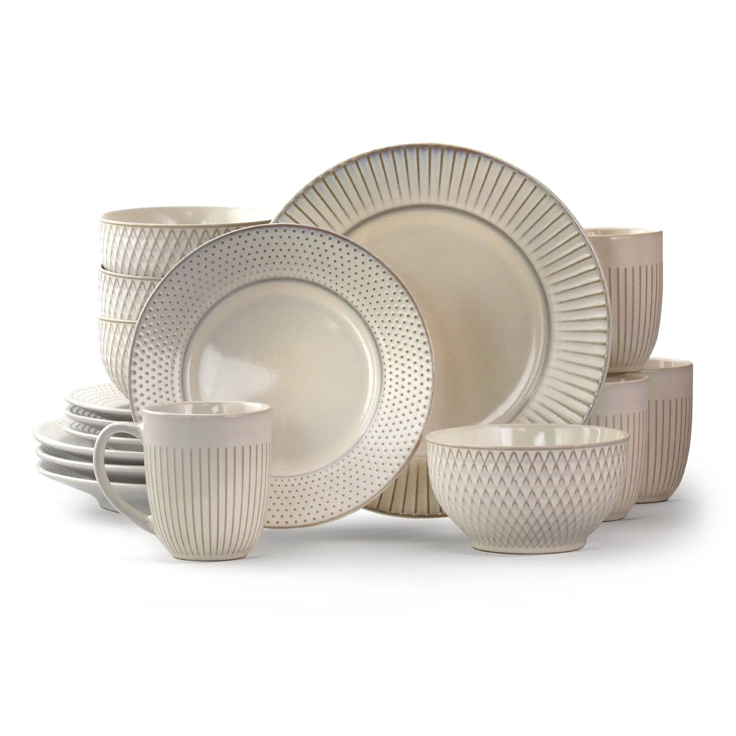

Free Shipping Finds 16 Piece Round Stoneware Dinnerware Set in Embossed White