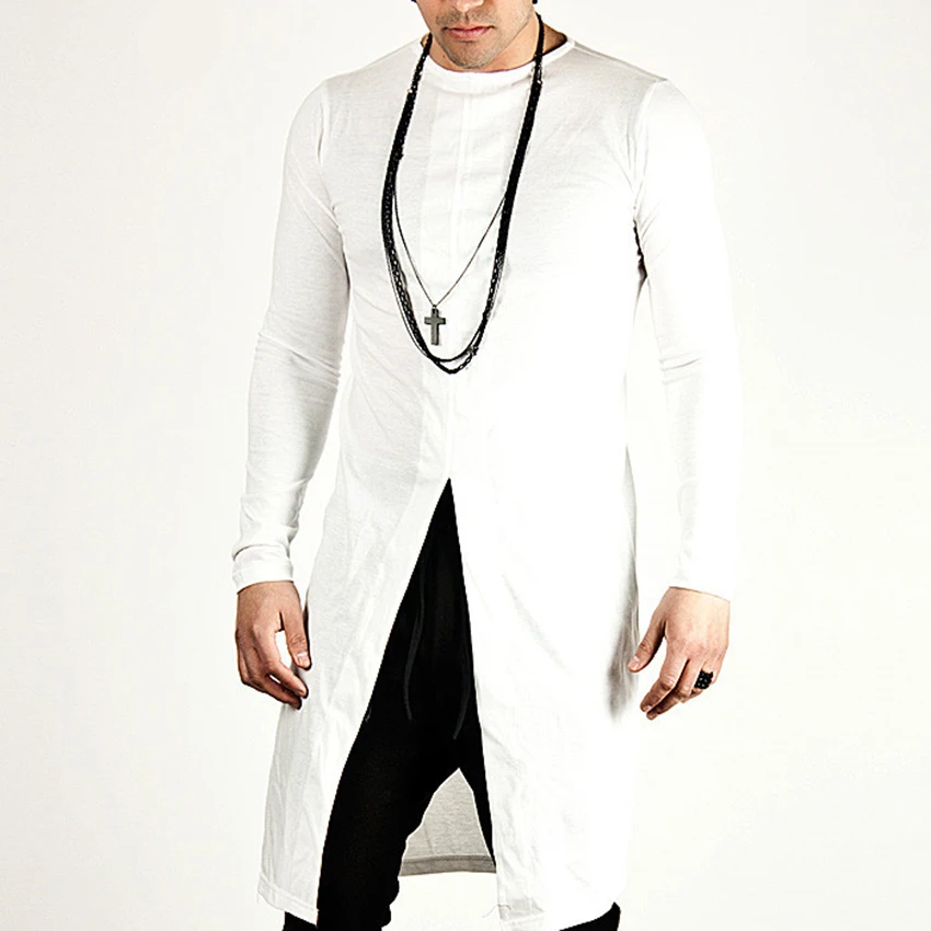 

Men High Split Punk Rock Hip Hop Long T Shirt Streetwear Hip Hop Hipster Solid Stage Costume Man Harajuku Tee Shirts Clothes Men