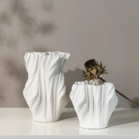 art matte white ceramic vase custom shaped brushed geometric flower vase