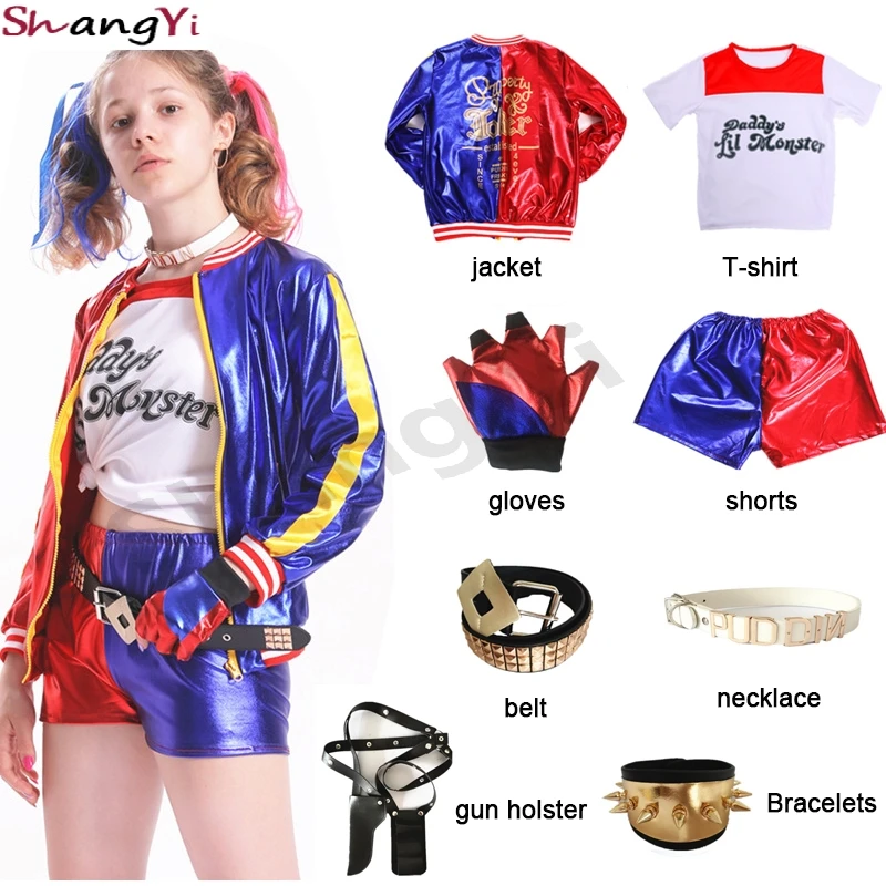 Children Day Carnival Harley Kids Girls Cosplay Costumes Quinn Monster Jacket Pants T-Shirt Sets Women Party Clothes Accessories