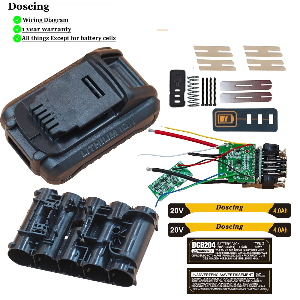 Литий-ионный аккумулятор DCB204 5*21700, пластиковая стандартная Защитная печатная плата для зарядки DeWalt 18 в 20 в DCB203 DCB200