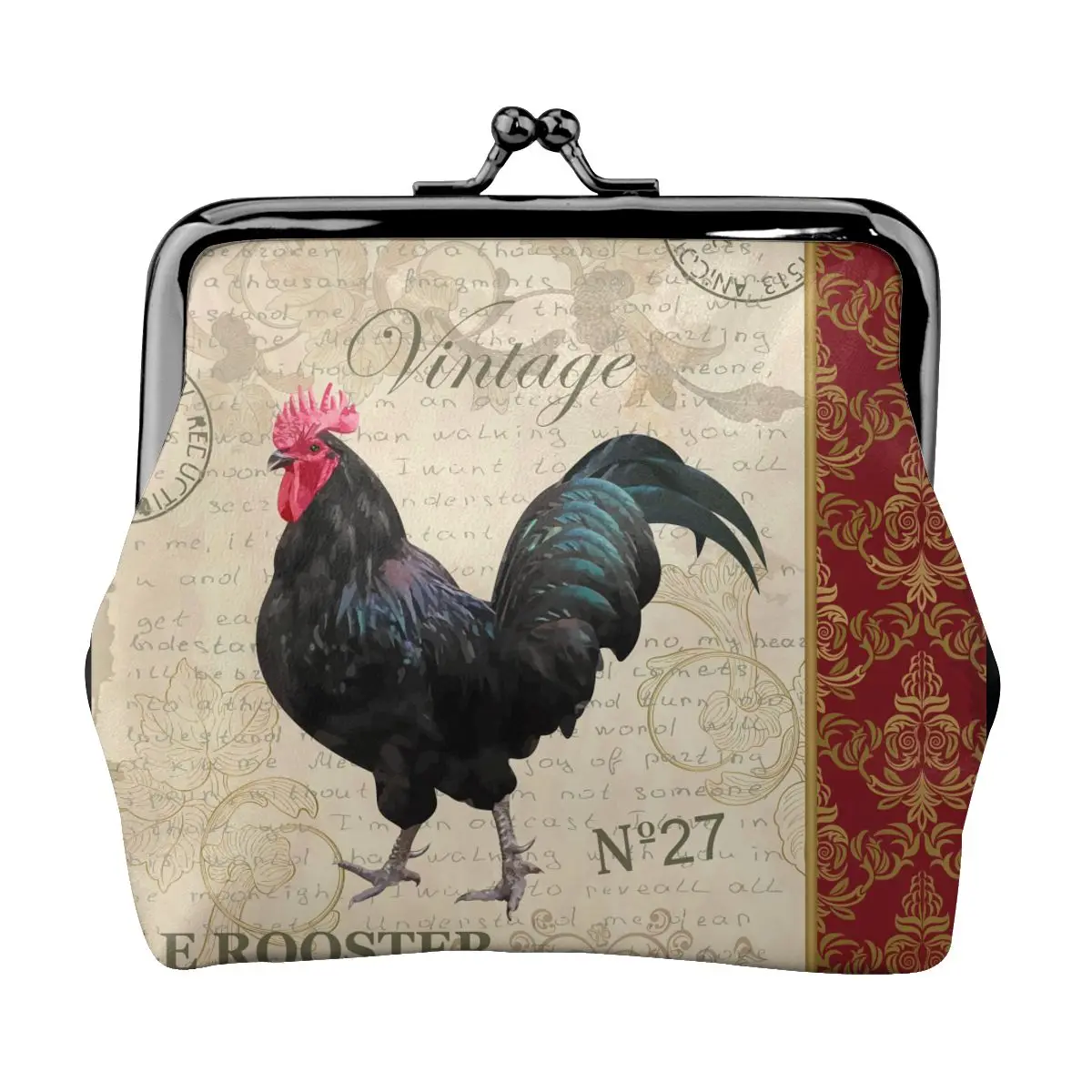

Vintage Postcard With Rooster Mini Small Wallet Change Bag Coin Purse Money Bag Key Earbuds Storage Bag
