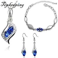 elegant luxury design new fashion 18k silver plated colorful austrian crystal drop jewelry sets women gifts