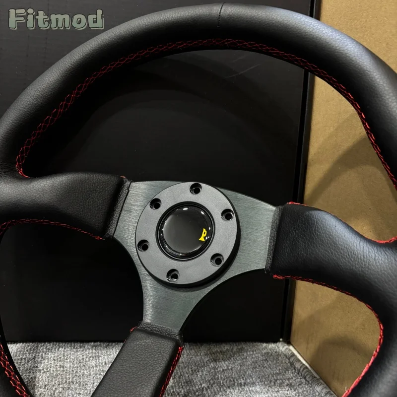 Фото Спортивный кожаный руль JDM 14 дюймов (350 мм) для дрифта, глубокий руль для гонок, PCD 70 мм №4