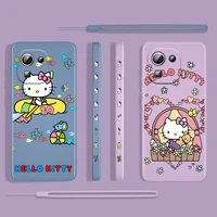 cute anime hello kitty for xiaomi mi 12 11 11i 10 10s 9 6 ultra lite pro se 4g 5g silicone liquid left rope phone case cover