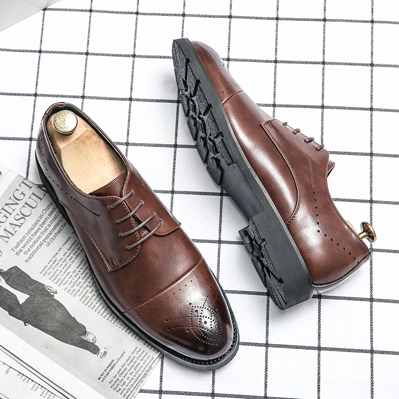 

Italian carved brogue leather shoes men's British style oxford shoes men's business work shoes leather pointed shoes 38-47 mo-82