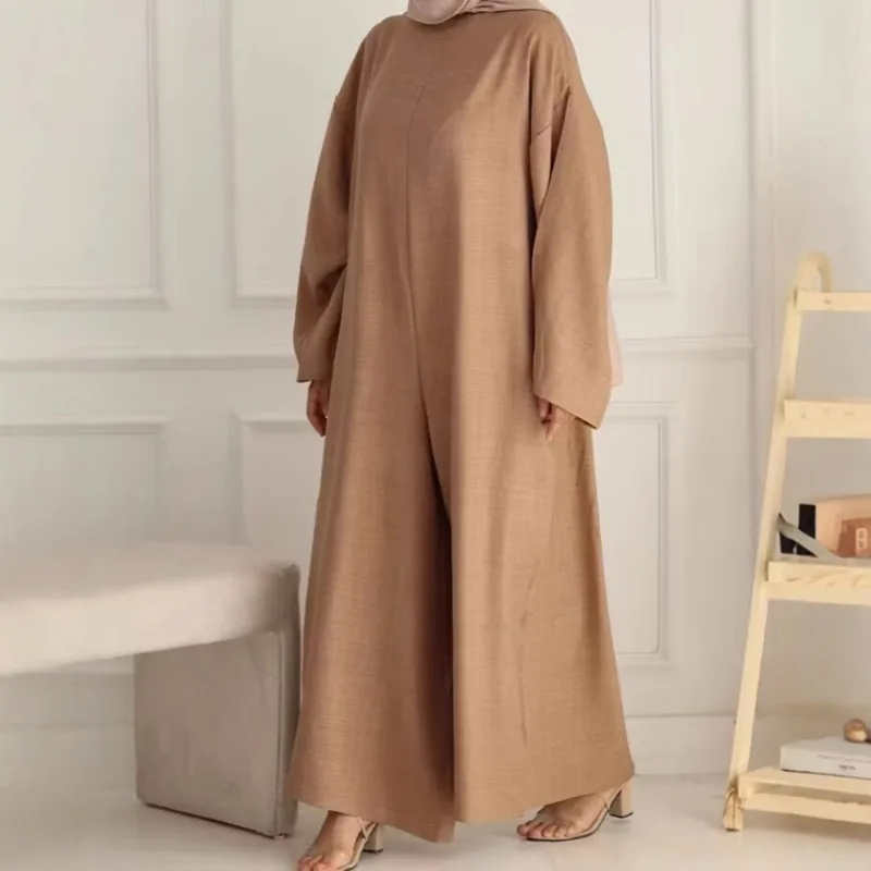 Фото Простая однотонная новая женская одежда, модные и элегантные широкие брюки, брюки, комбинезон, халат J401 №4