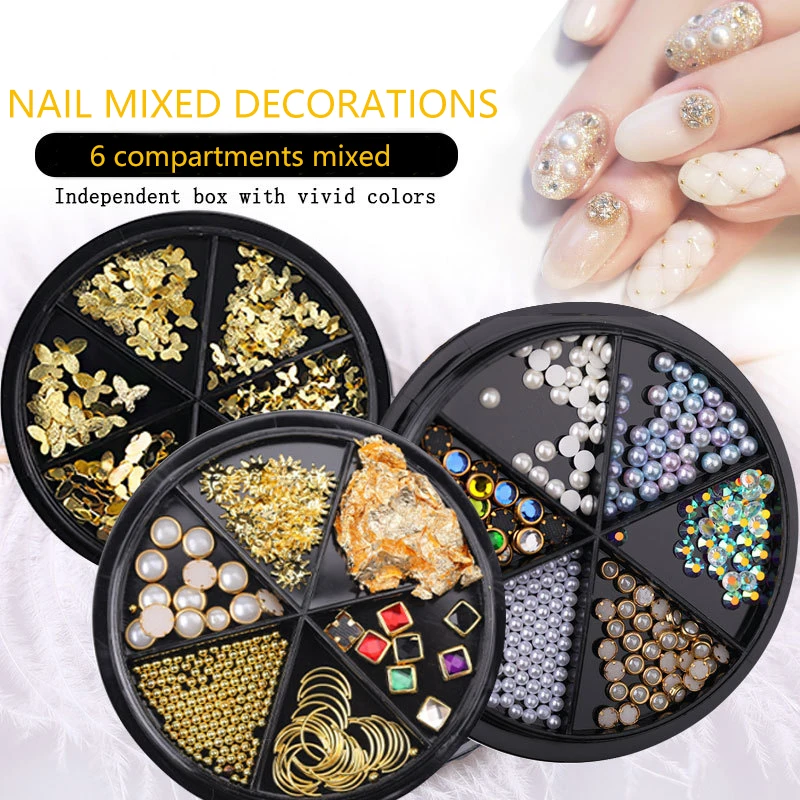 

6 Grids Mixed Metal Rivet Nail Art Decoration Nail Rhinestone Nail Art Accessories DIY Professional Nail Art Supplies
