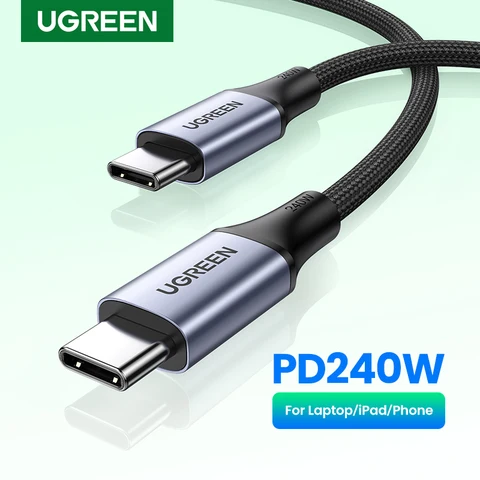 Кабель UGREEN, 240 Вт, USB C-USB Тип C, ультрабыстрый зарядный кабель PD 240 Вт, быстрое зарядное устройство 5A USB C для Xiaomi Macbook iPad USB C