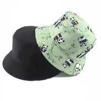 cartoon panda print reversible bucket hat unisex panama fisherman cap summer bob male female sun hats for women men