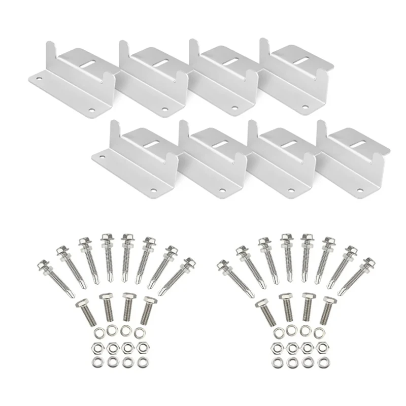 8Pc Solar Panel Mounting Brackets Flat Roof Mount Kit Car Aluminum Bracket Solar System Accessories With Nuts Bolts