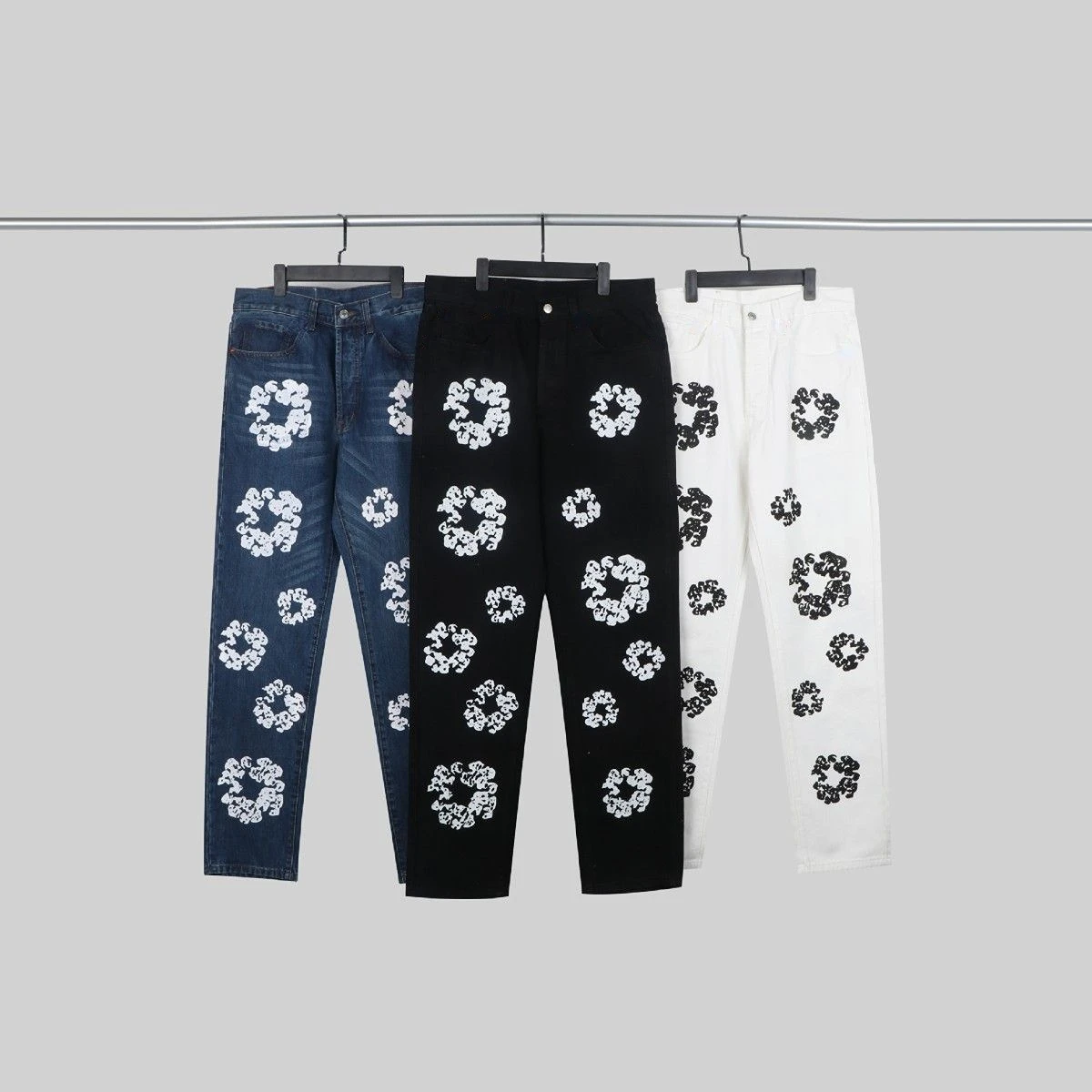 

Мужские и женские джинсы с принтом, Свободные повседневные Прямые джинсы в готическом стиле, 2023