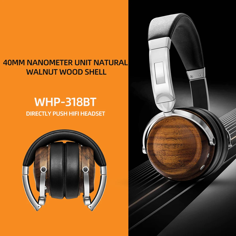 

2023 Bluetooth Walnut Wood Wooden Headwear Alloy Hi-Fi Professional HIFI Music Headphones 40MM Smart Phone Drive Easily